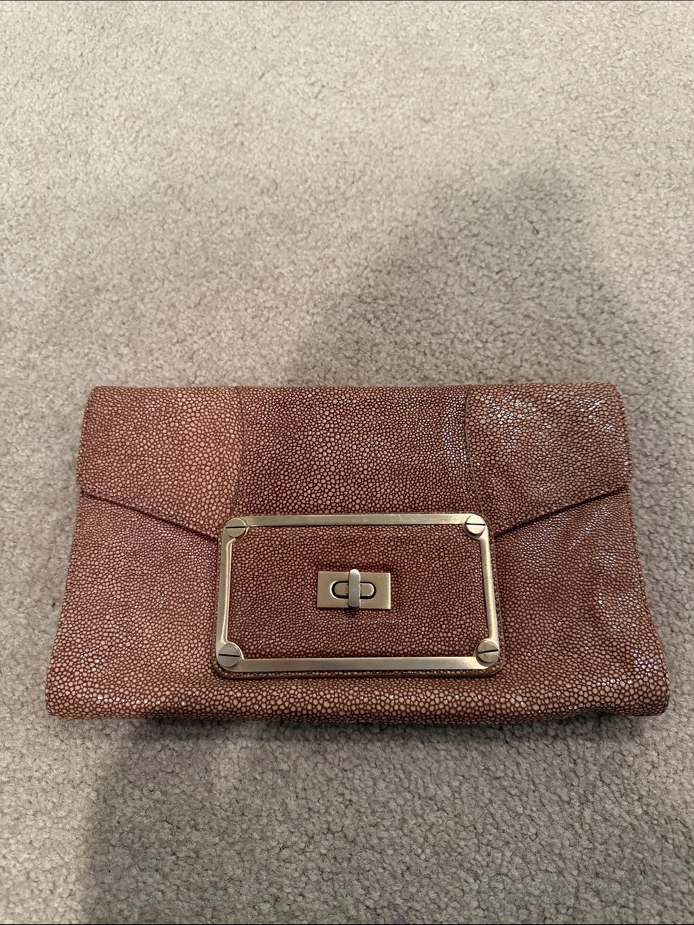 Elegant Metallic Bronze Clutch with Gold Hardware